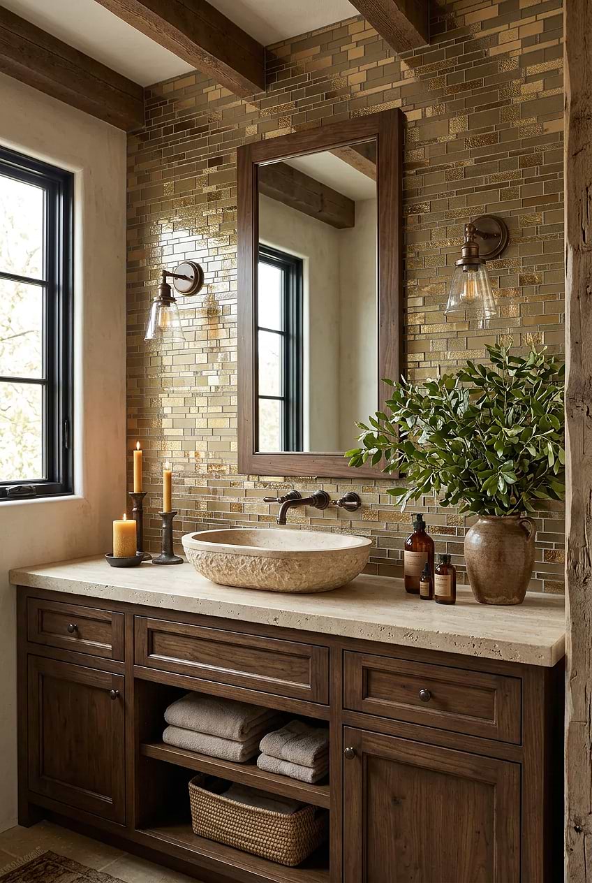 Bronzite Glass Rustic Vanity Mosaic Tile BA7019