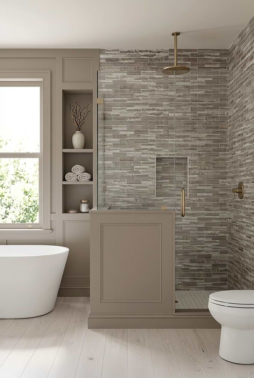 Brown Glass Subway Tile Shower Wall BA6201