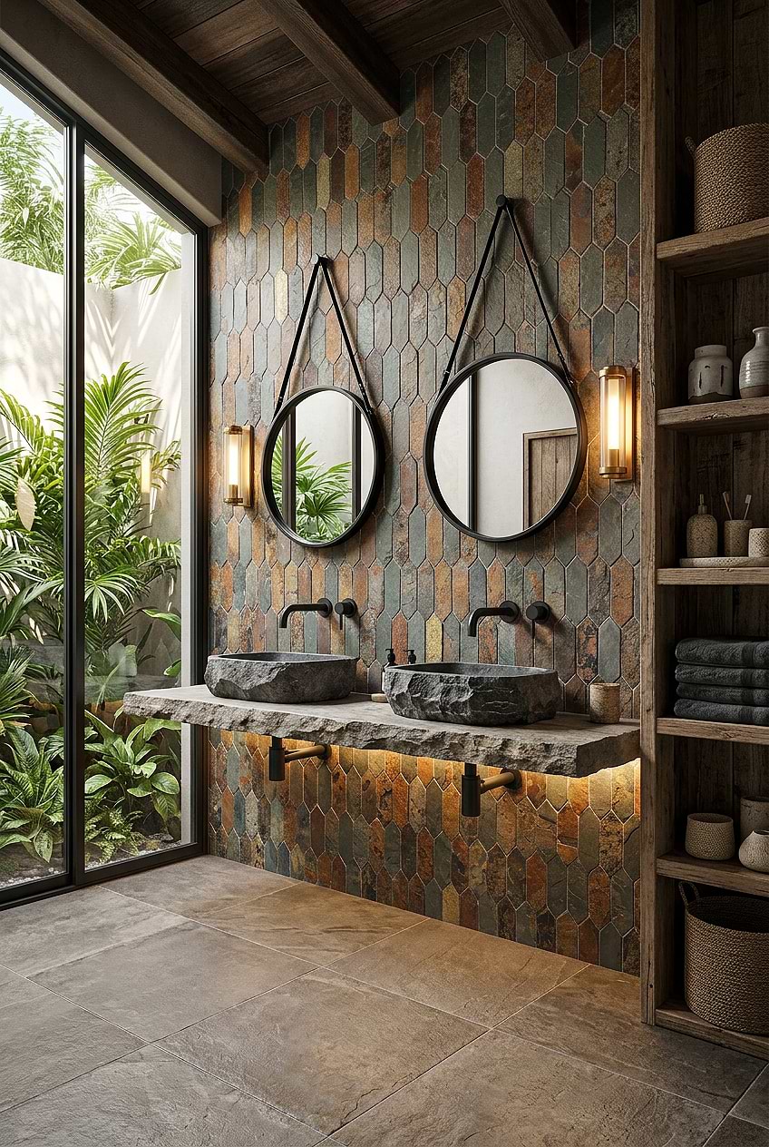 Brown Gray Picket Slate Bathroom Tile BA1066