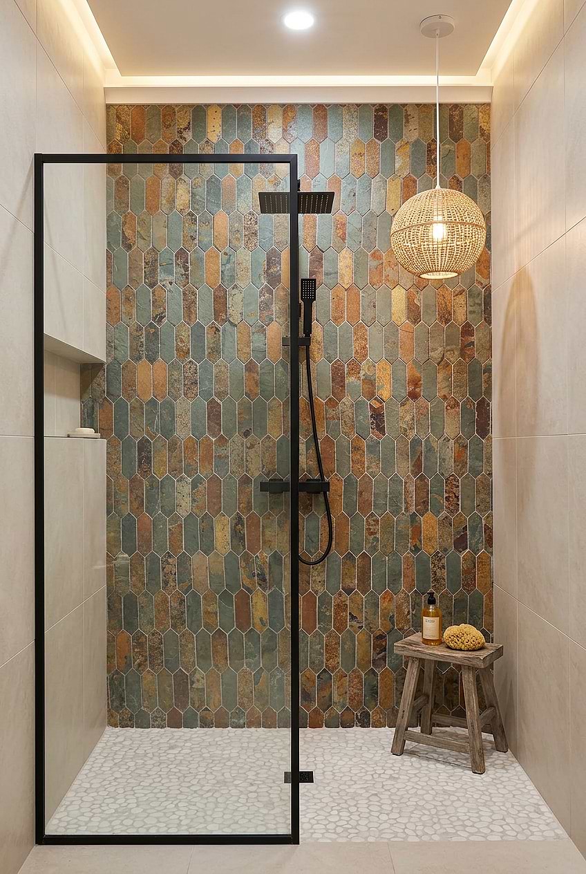 Brown Gray Picket Slate Shower Tile BA1066