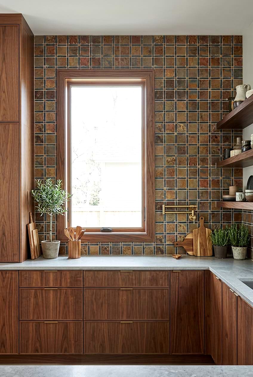 Brown Gray Slate Mosaic Kitchen Backsplash BA1068 Brown Gray Slate Mosaic Kitchen Backsplash BA1068