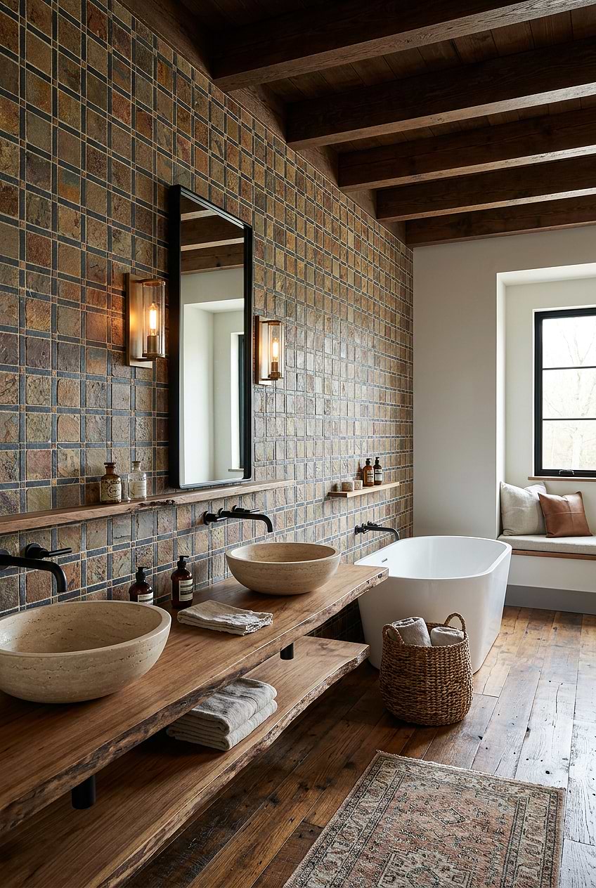 Brown Gray Slate Mosaic Rustic Bathroom BA1068 Brown Gray Slate Mosaic Rustic Bathroom BA1068