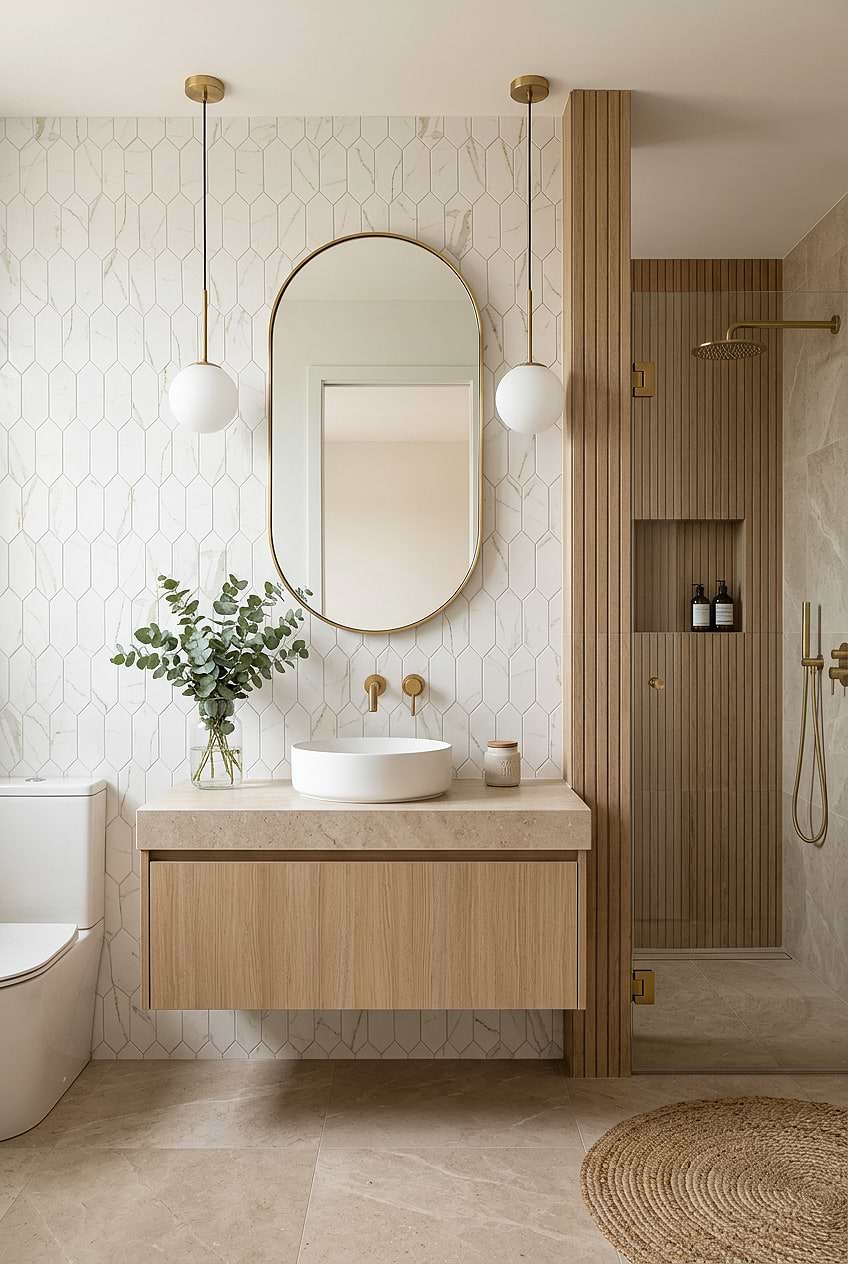 Calacatta Gold Glass Mosaic Bathroom Tile BA6702