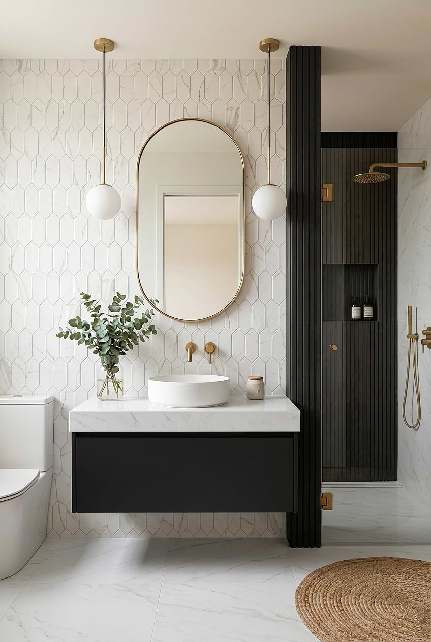 Calacatta Gold Glass Mosaic Bathroom Wall BA6702