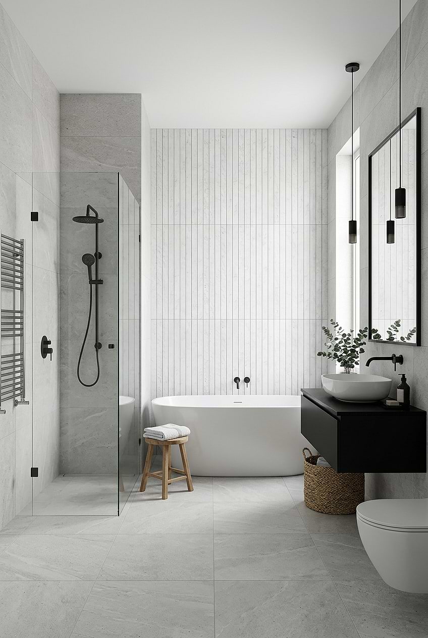 Carrara Gray Linear Marble Shower Tile BA1077