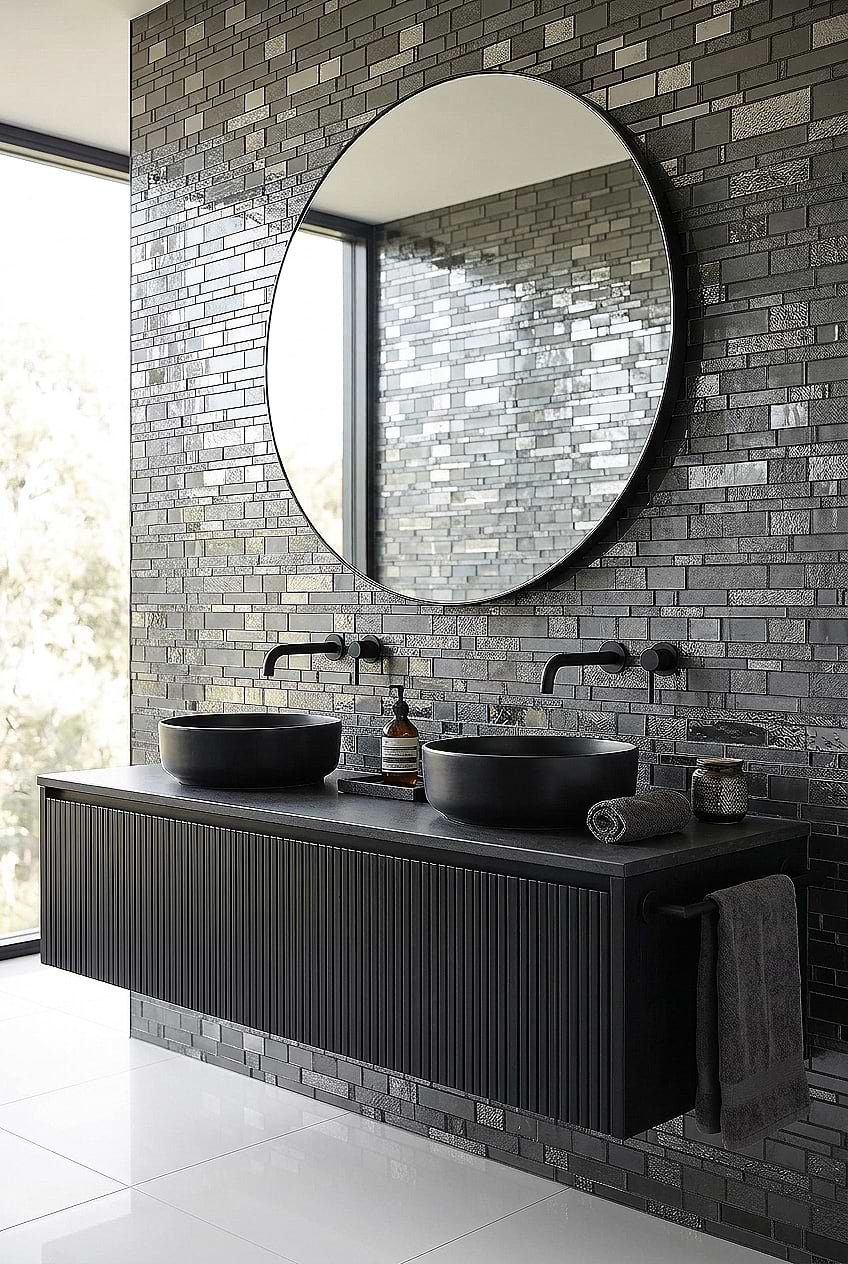 Charcoal Glass Artisan Mosaic Bathroom BA7018