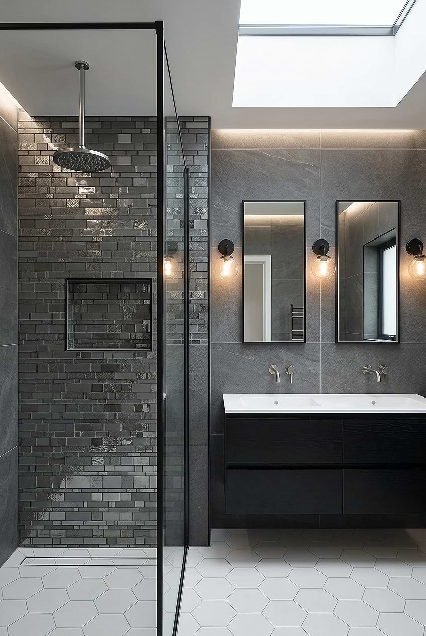 Charcoal Glass Mosaic Shower Wall BA7018