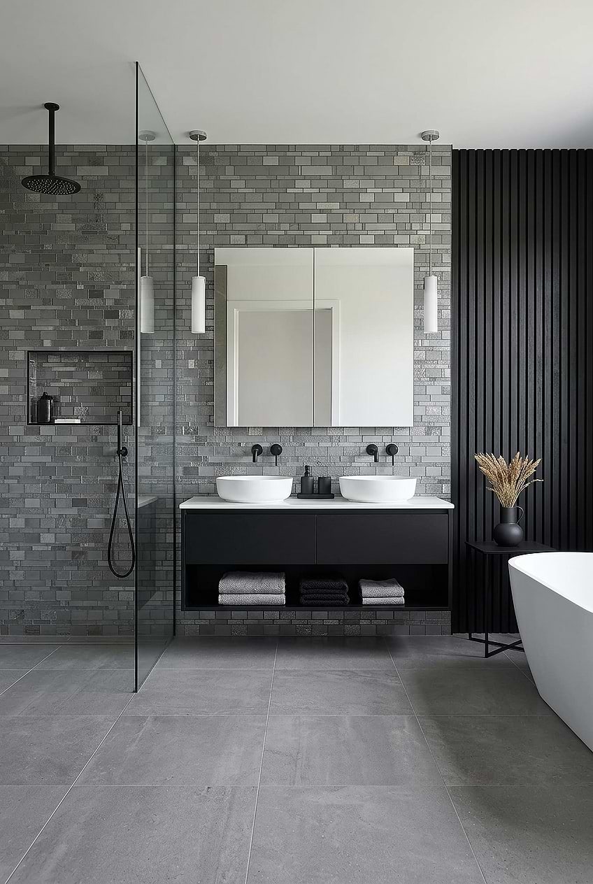 Charcoal Gray Glass Double Vanity BA7018
