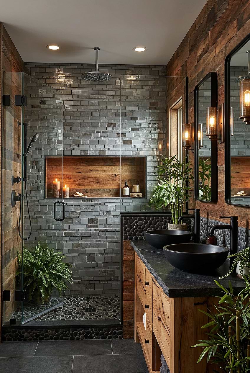 Charcoal Gray Glass Shower Wall BA7018