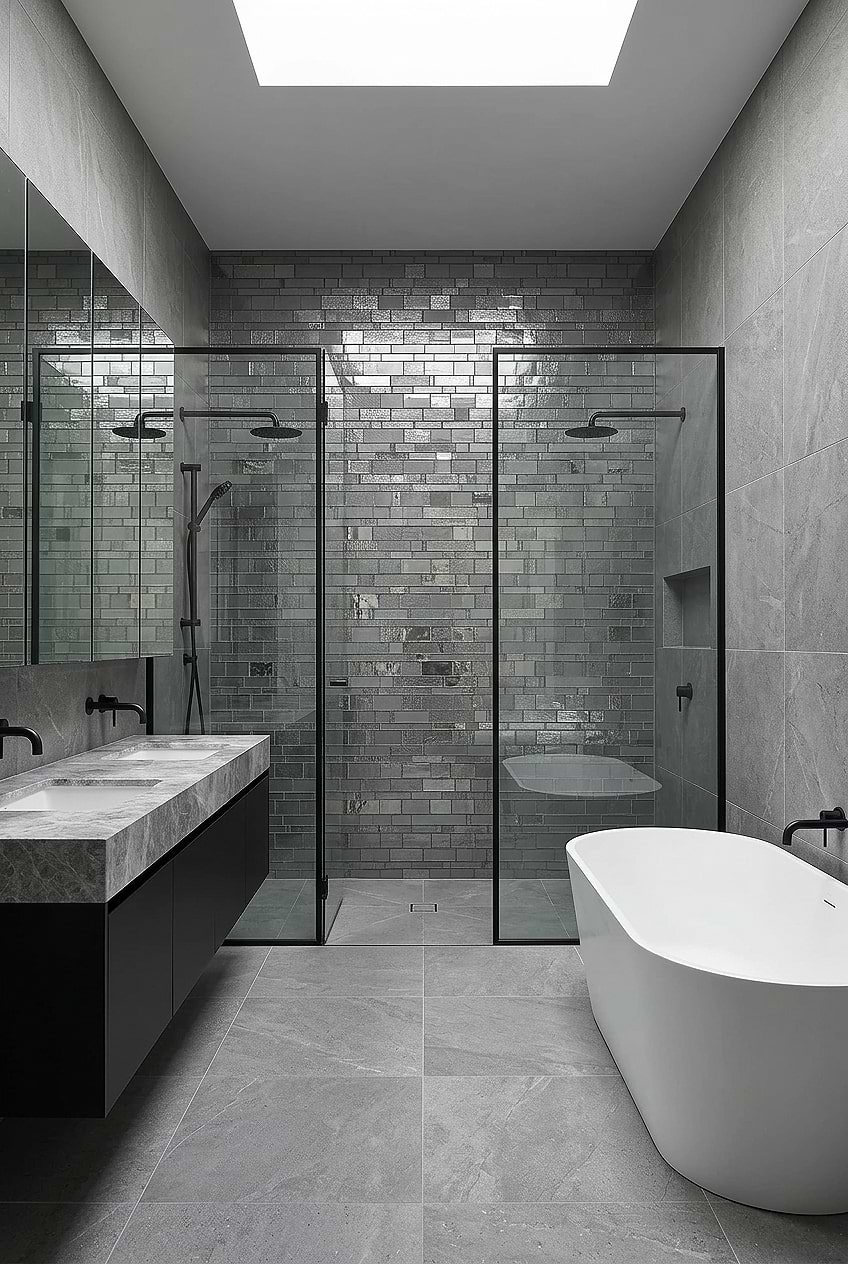 Charcoal Gray Glass Subway Shower Tile BA7018