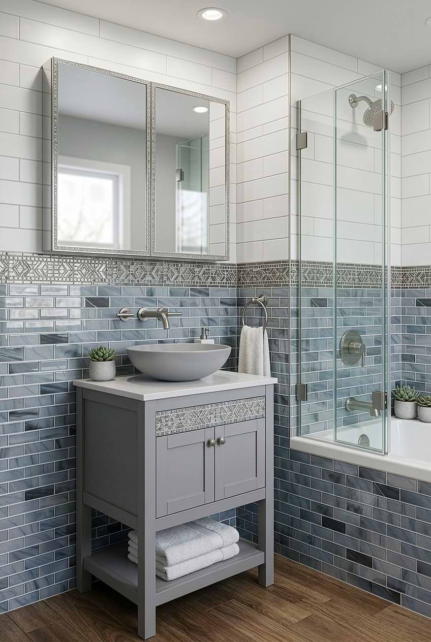 Coastal Bathroom with Bathtub and Gray Vanity BA8010 Coastal Bathroom with Bathtub and Gray Vanity BA8010