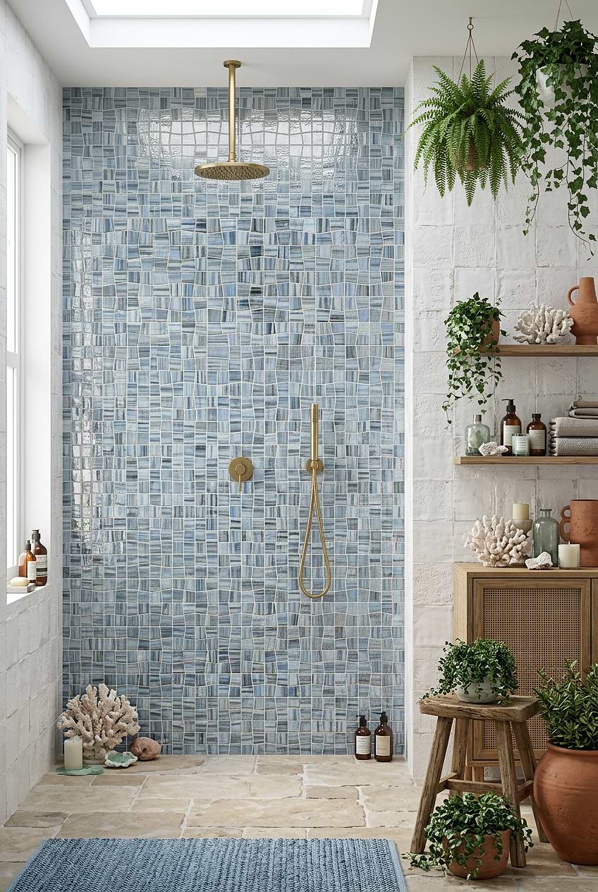 Coastal Blue Glass Mosaic Shower Tile BA5515 Coastal Blue Glass Mosaic Shower Tile BA5515