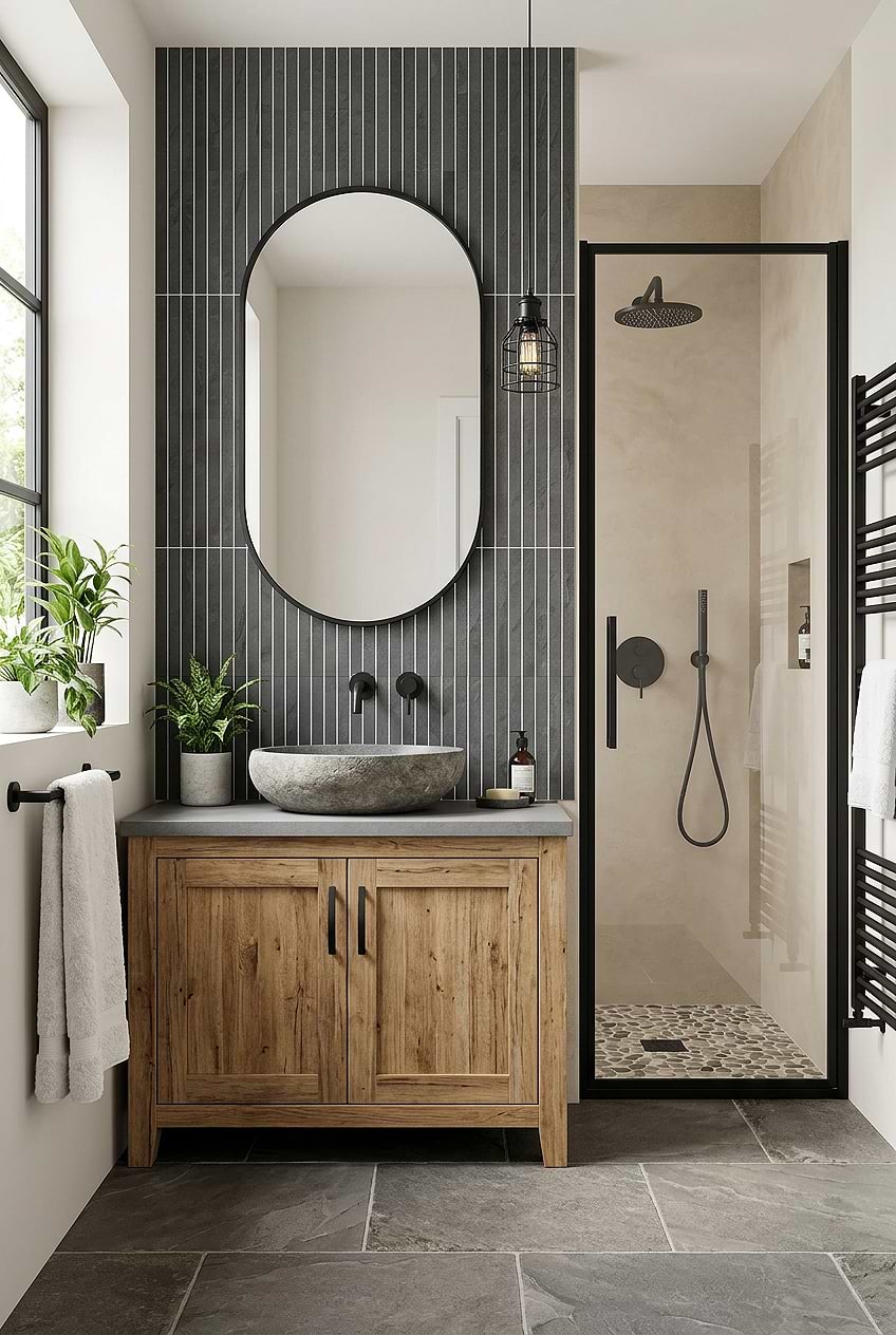Dark Gray Vertical Slate Vanity Wall BA1081