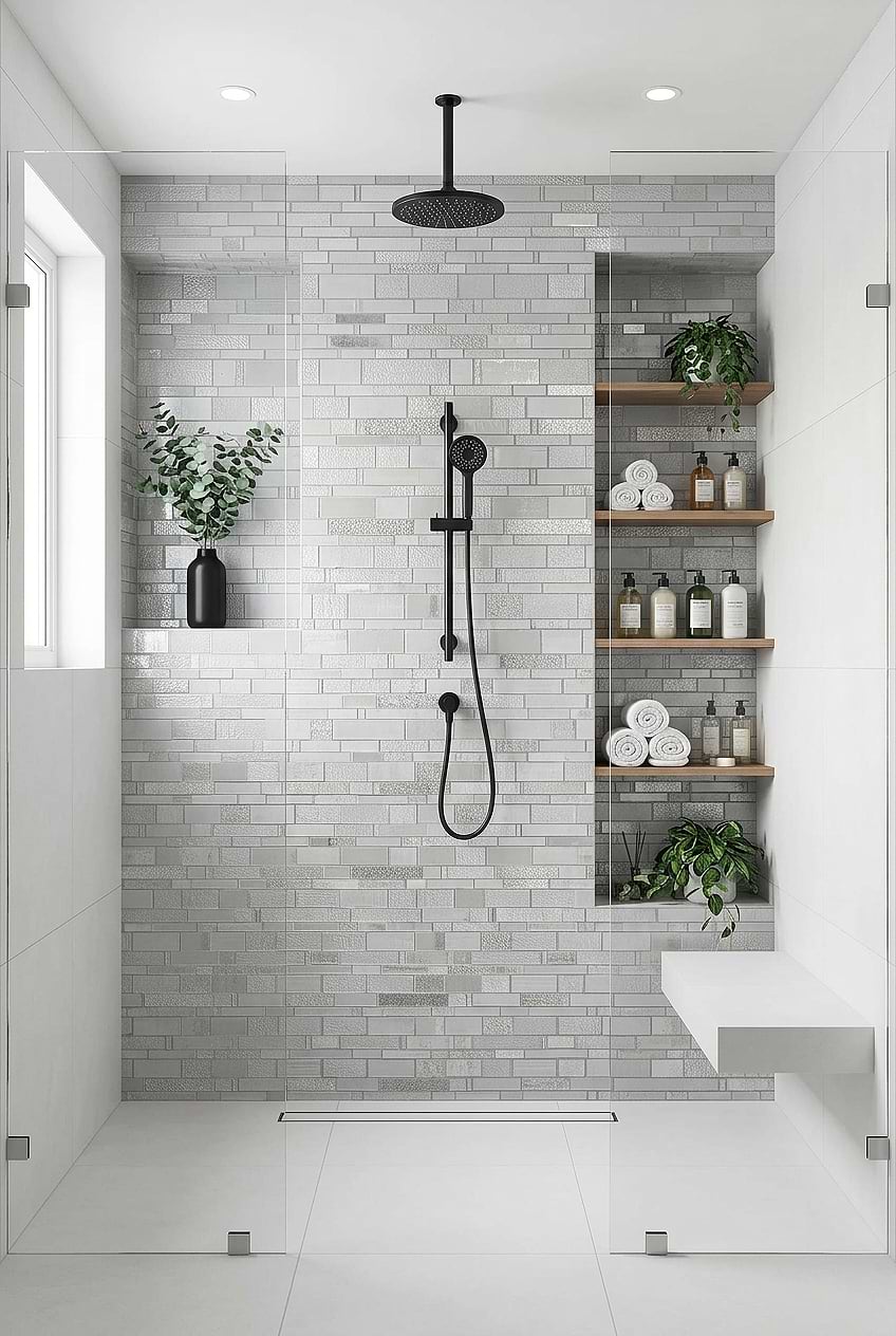 Diamond Gray Glass Artisan Shower Tile BA7020