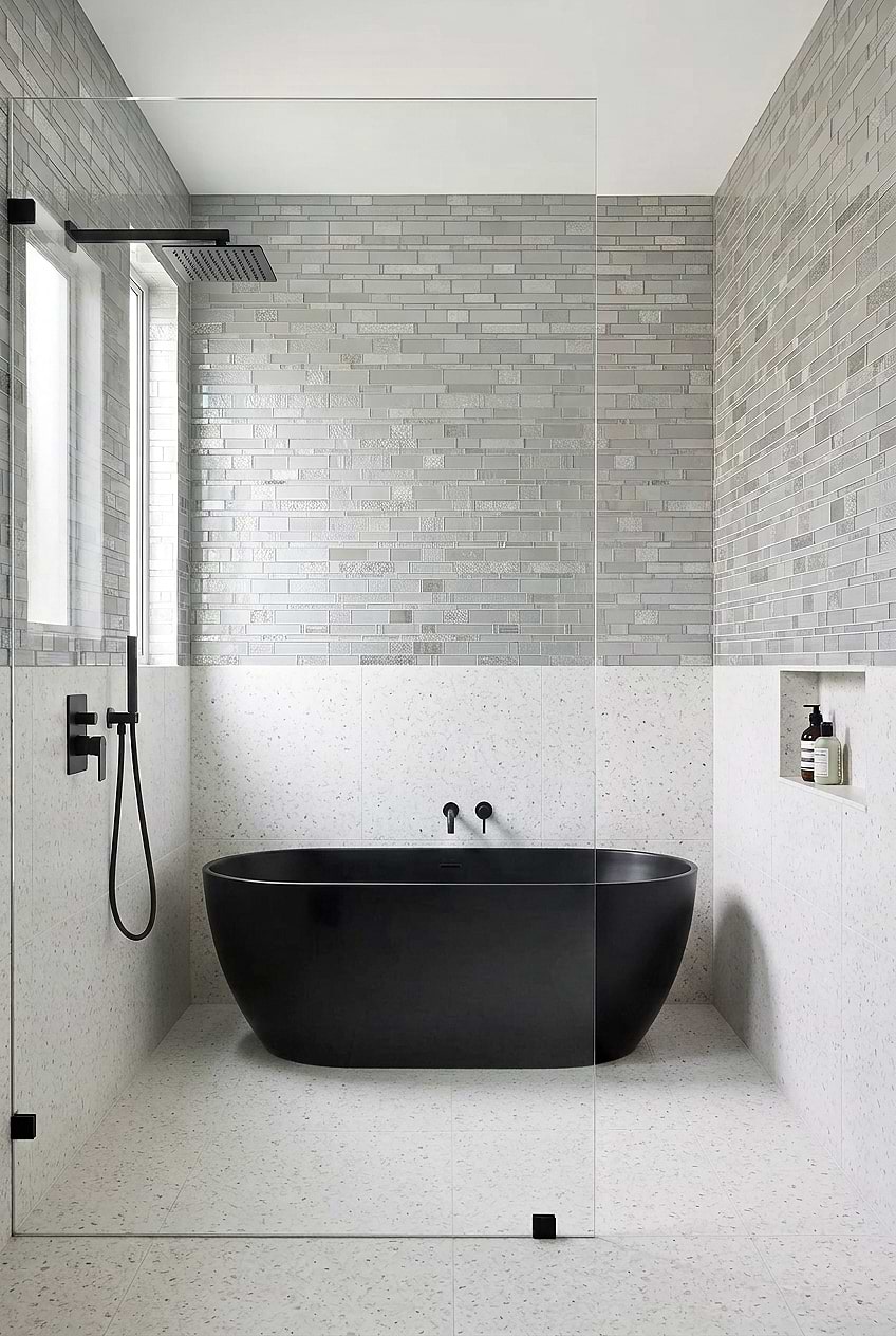 Diamond Gray Glass Linear Shower Wall Tile BA7020