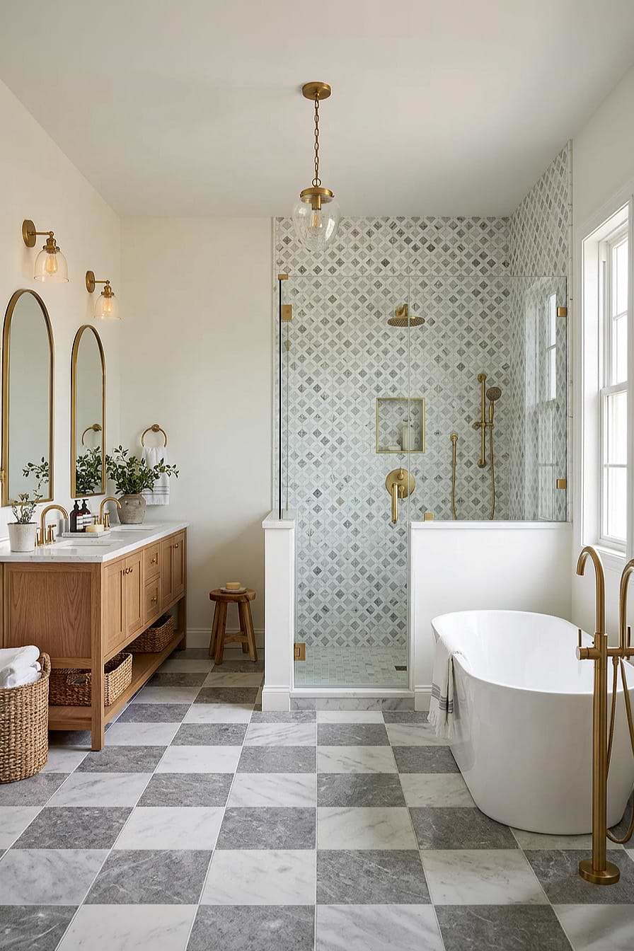 Diamond Marble Mosaic Shower Tile BA6313