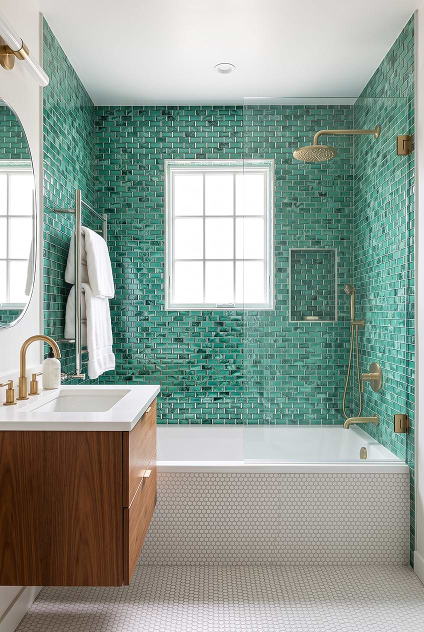 Emerald Glass Subway Bathroom Tile BA8013