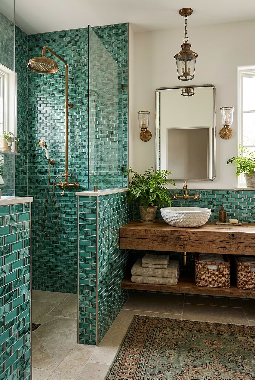 Emerald Green Beveled Glass Shower Tile BA8013
