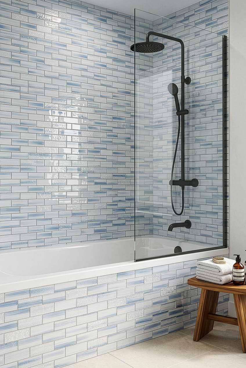Eye Catching Bathroom with Blue Subway Tiles BA5507 LOT C Eye Catching Bathroom with Blue Subway Tiles BA5507 LOT C