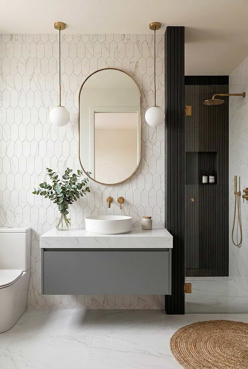 Glass Calacatta Gold Picket Bathroom Tile BA6702 Glass Calacatta Gold Picket Bathroom Tile BA6702