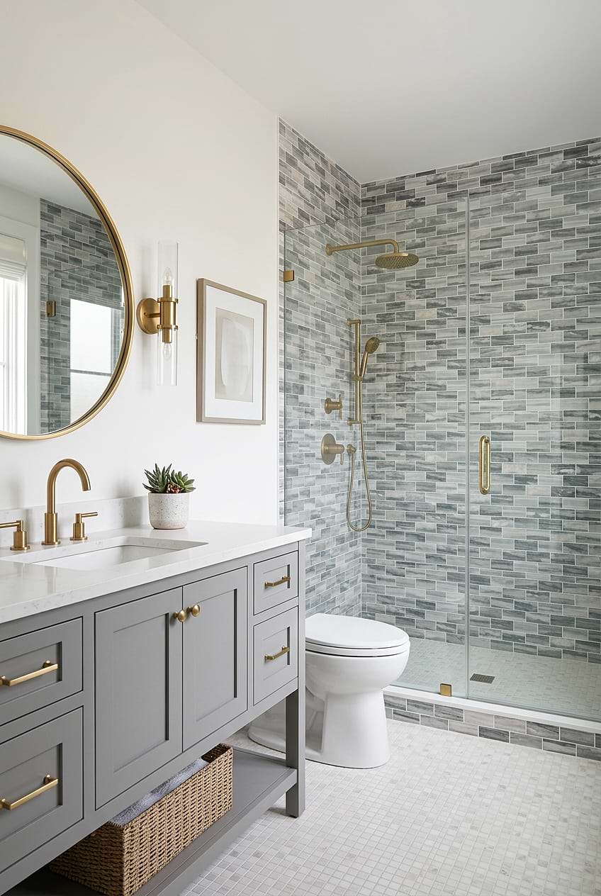 Gray Beige Glass Subway Shower Tile BA8009 Gray Beige Glass Subway Shower Tile BA8009