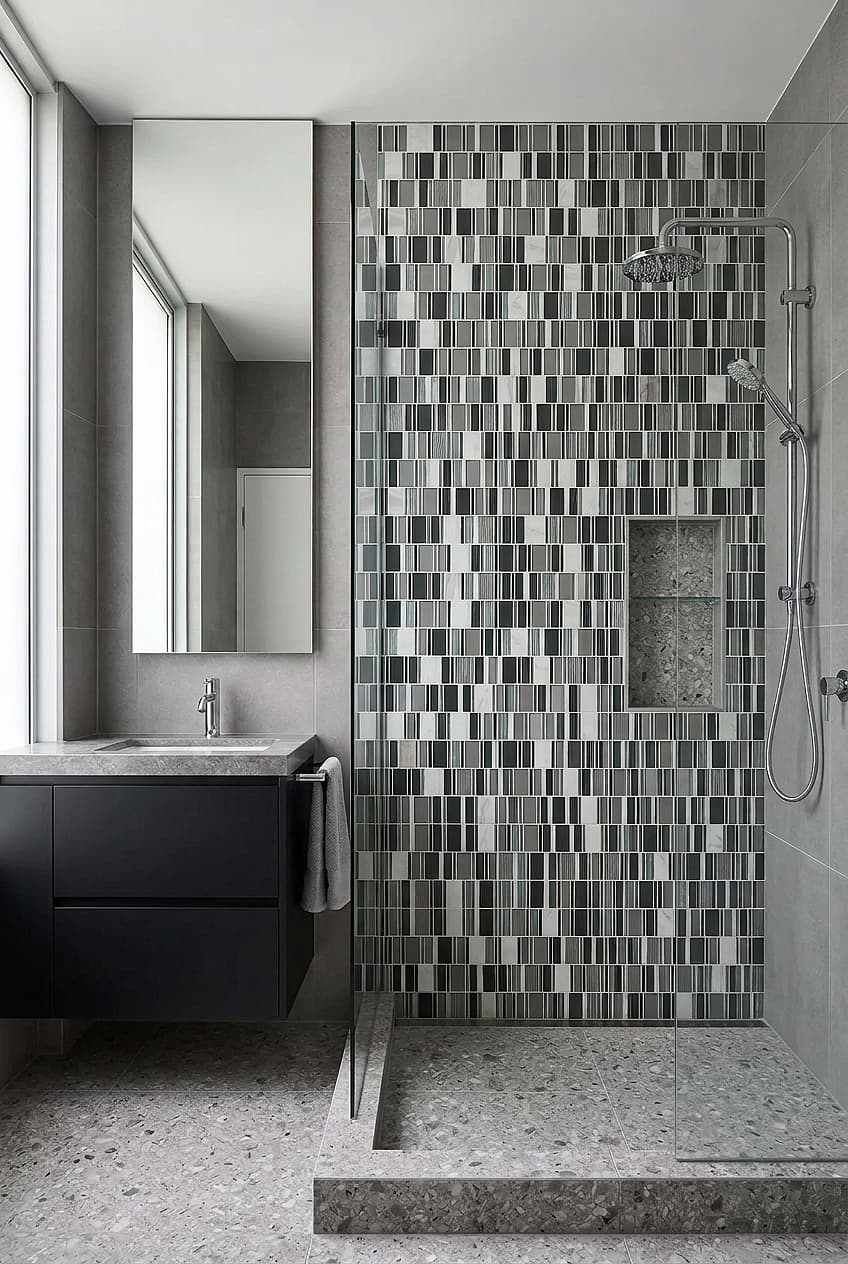 Gray Blue Glass Marble Shower Mosaic BA1191