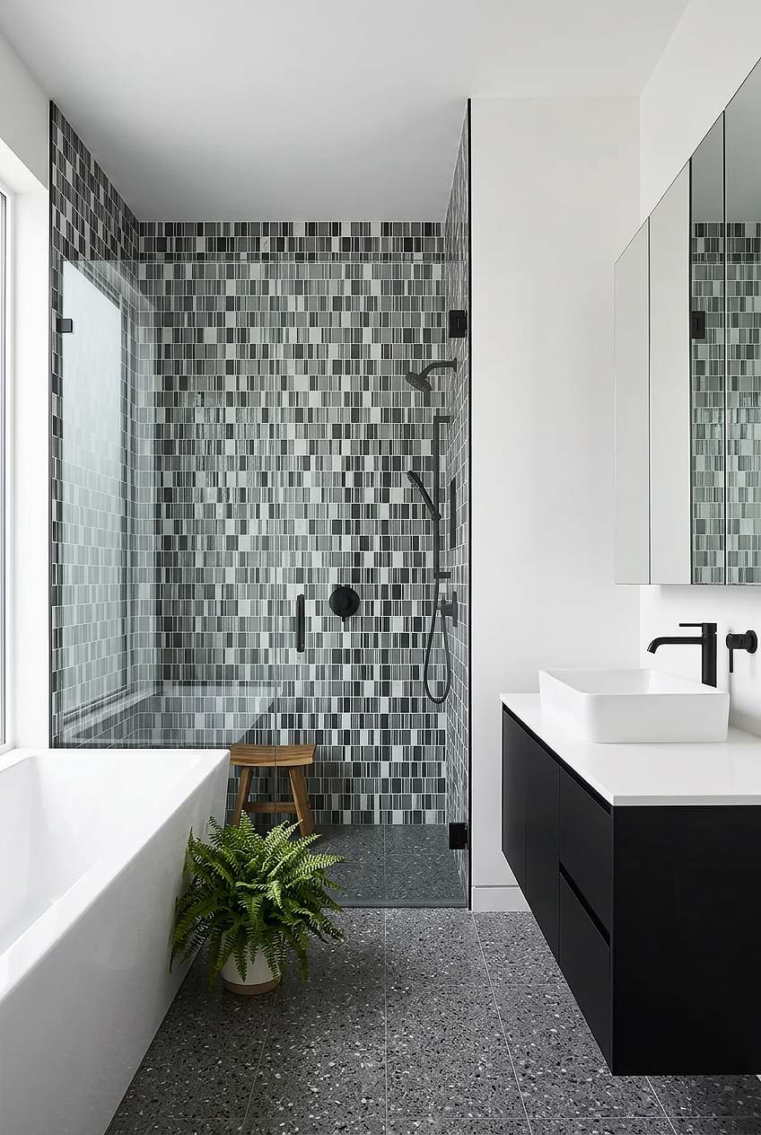 Gray Blue Glass Mosaic Shower Wall BA1191