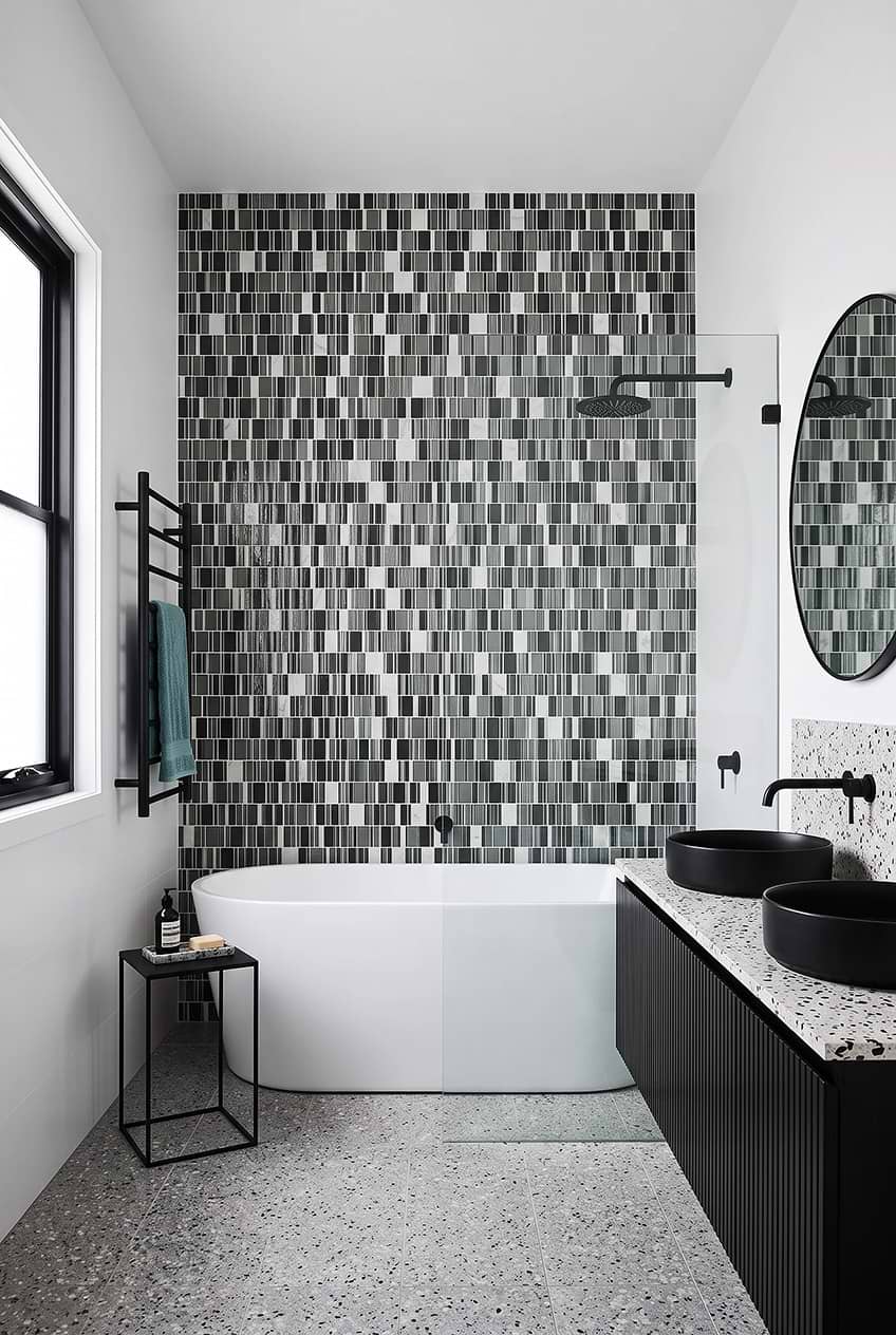 Gray Blue Glass Mosaic Wall Bathroom BA1191