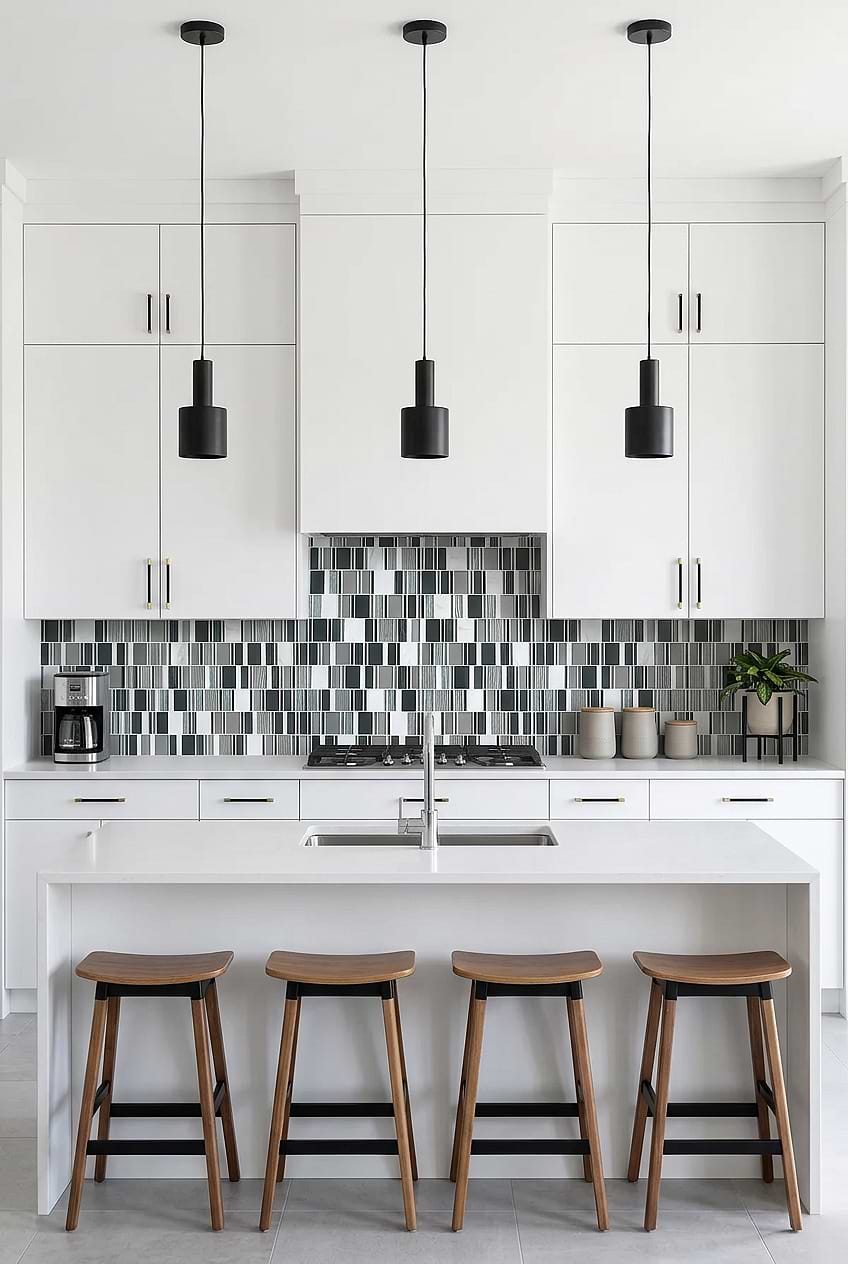 Gray Blue Silver Glass Mosaic Kitchen BA1191