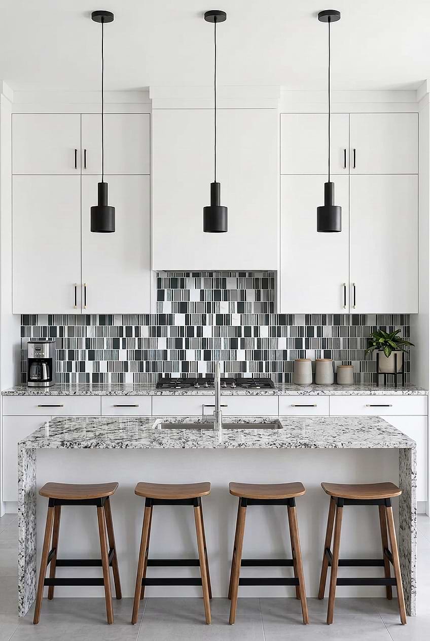 Gray Blue Silver Mosaic Kitchen BA1191