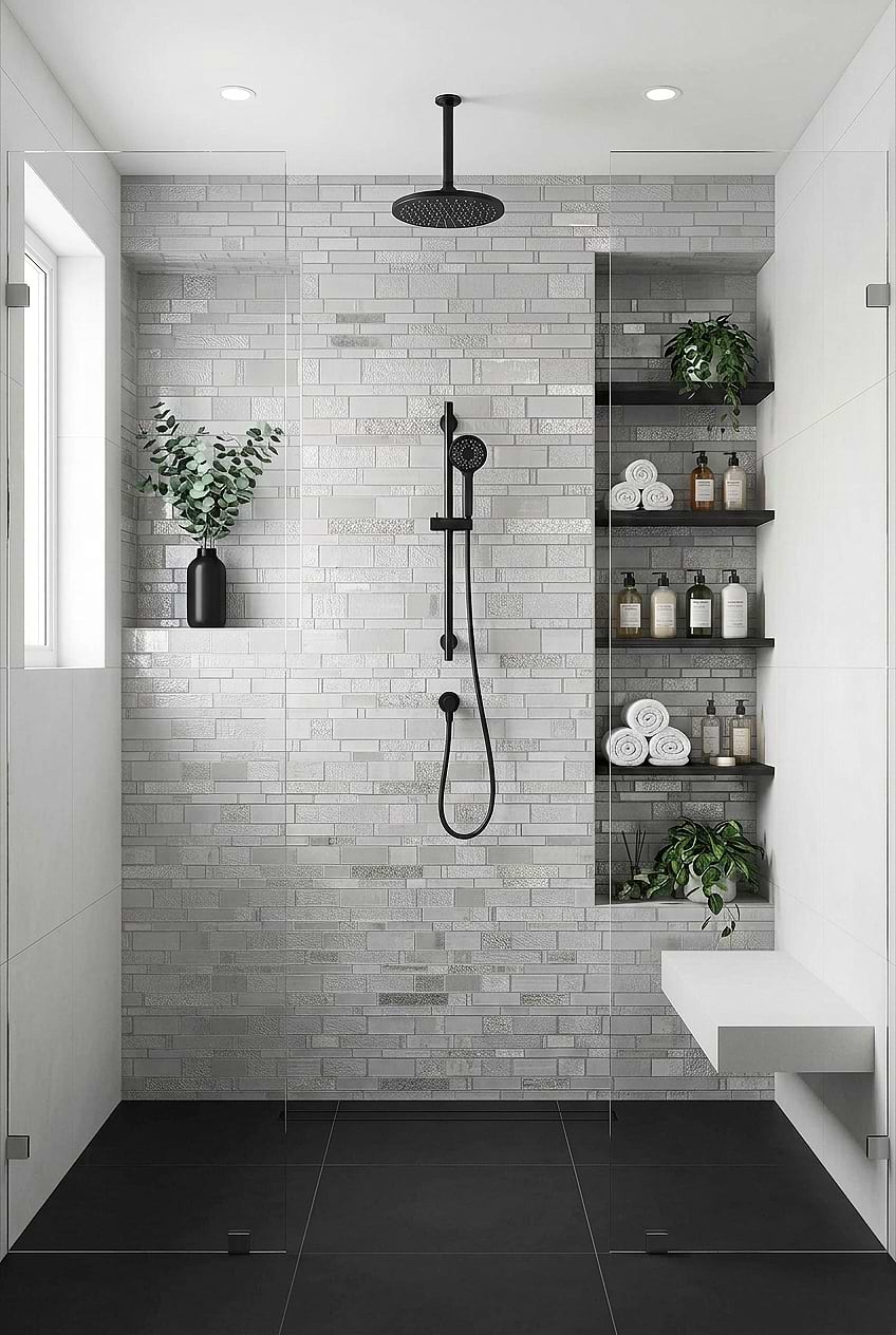 Gray Glass Artisan Mosaic Shower Wall BA7020