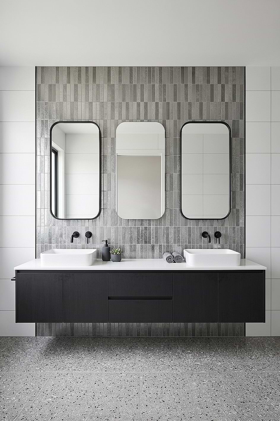 Gray Metallic Linear Bathroom Tile BA6205 Gray Metallic Linear Bathroom Tile BA6205