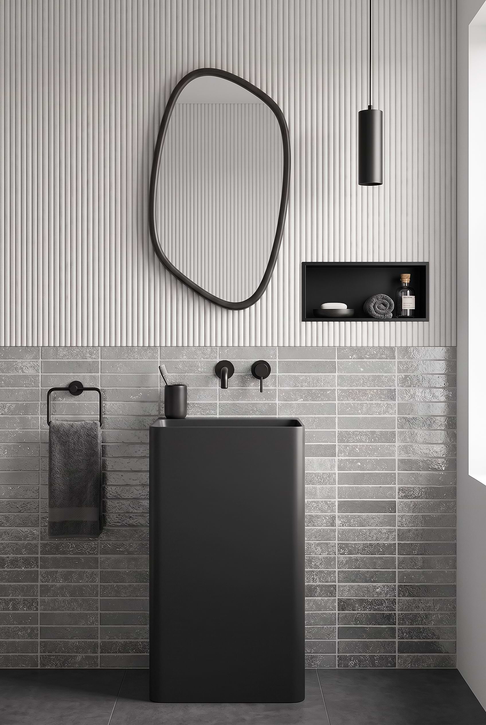 Gray Metallic Powder Room Wall Tile BA6205