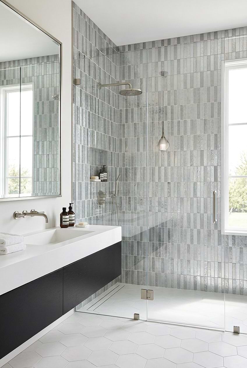 Gray Metallic Shower Wall Mosaic Tile BA6205