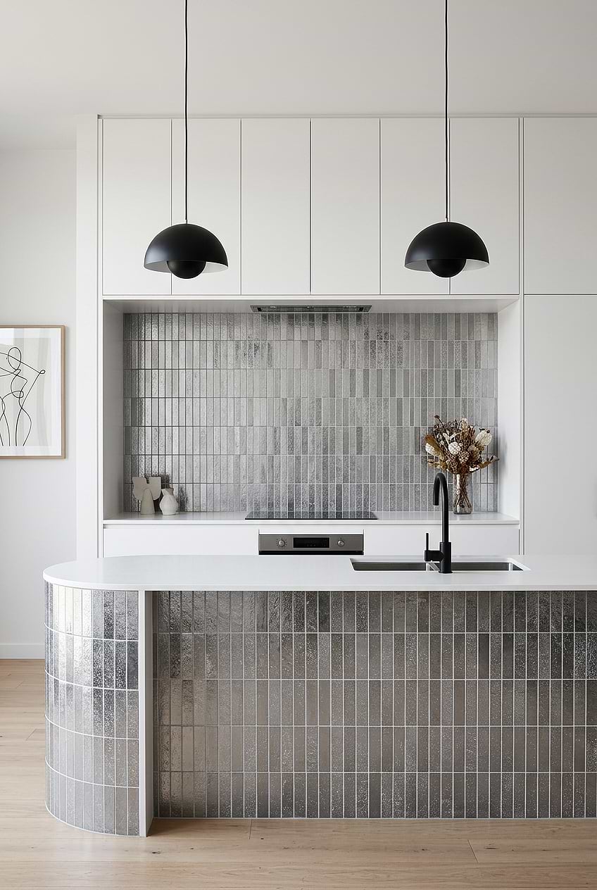 Gray Metallic Tile Modern Kitchen BA6205