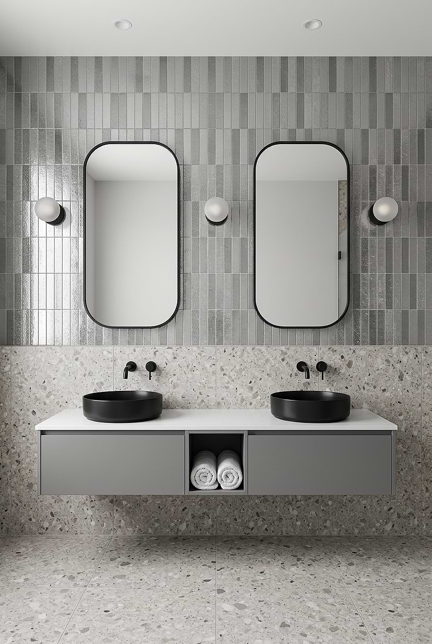 Gray Metallic Vertical Bathroom Backsplash Tile BA6205 Gray Metallic Vertical Bathroom Backsplash Tile BA6205