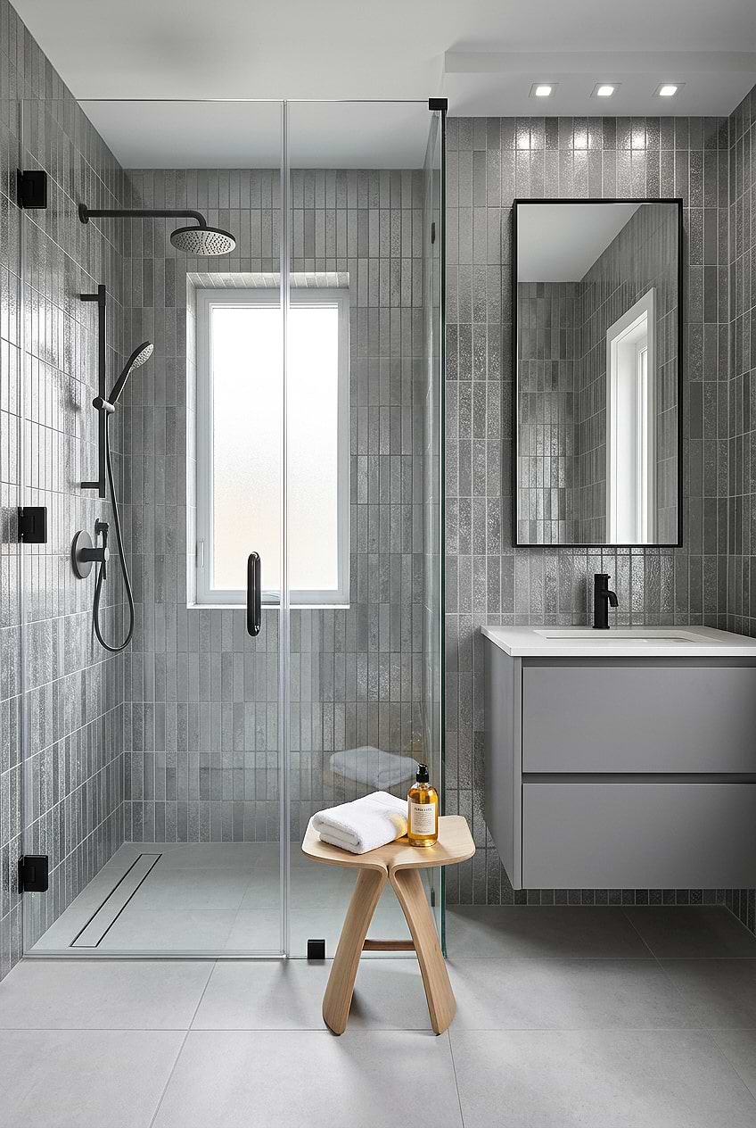 Gray Metallic Vertical Bathroom Tile BA6205 Gray Metallic Vertical Bathroom Tile BA6205