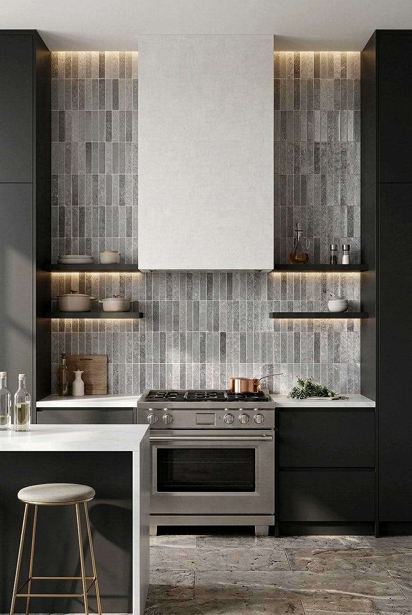 Gray Metallic Vertical Mosaic Kitchen Backsplash BA6205