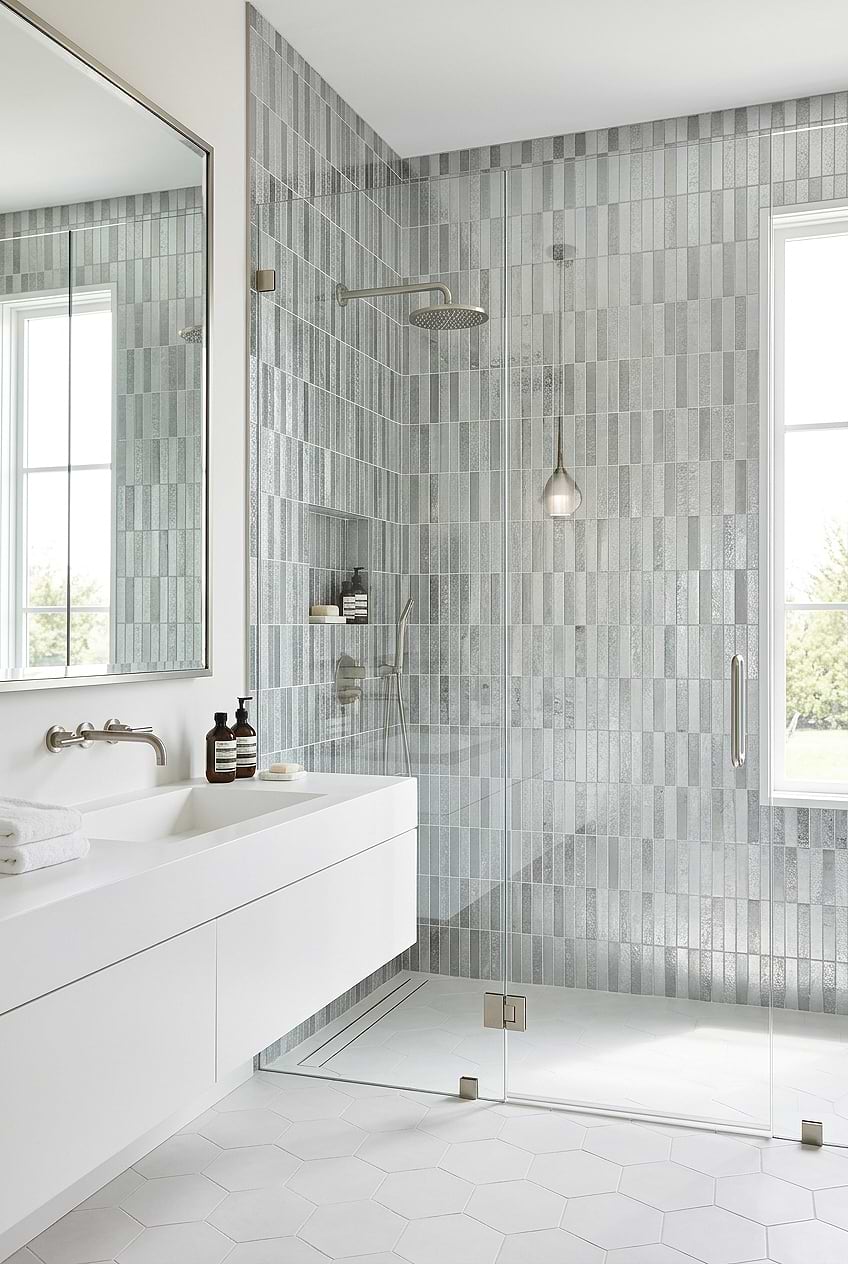 Gray Metallic Vertical Shower Tile BA6205 Gray Metallic Vertical Shower Tile BA6205