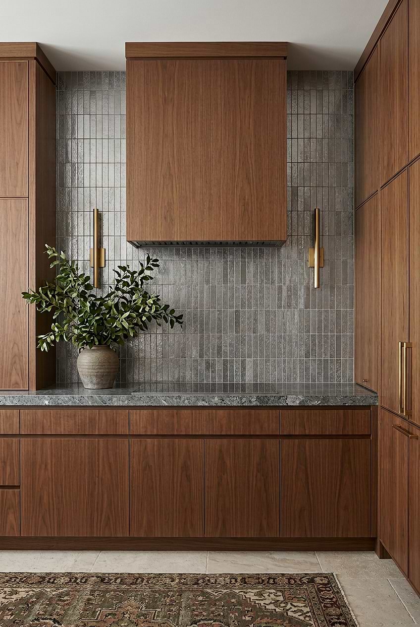 Gray Metallic Vertical Travertine Backsplash BA6205