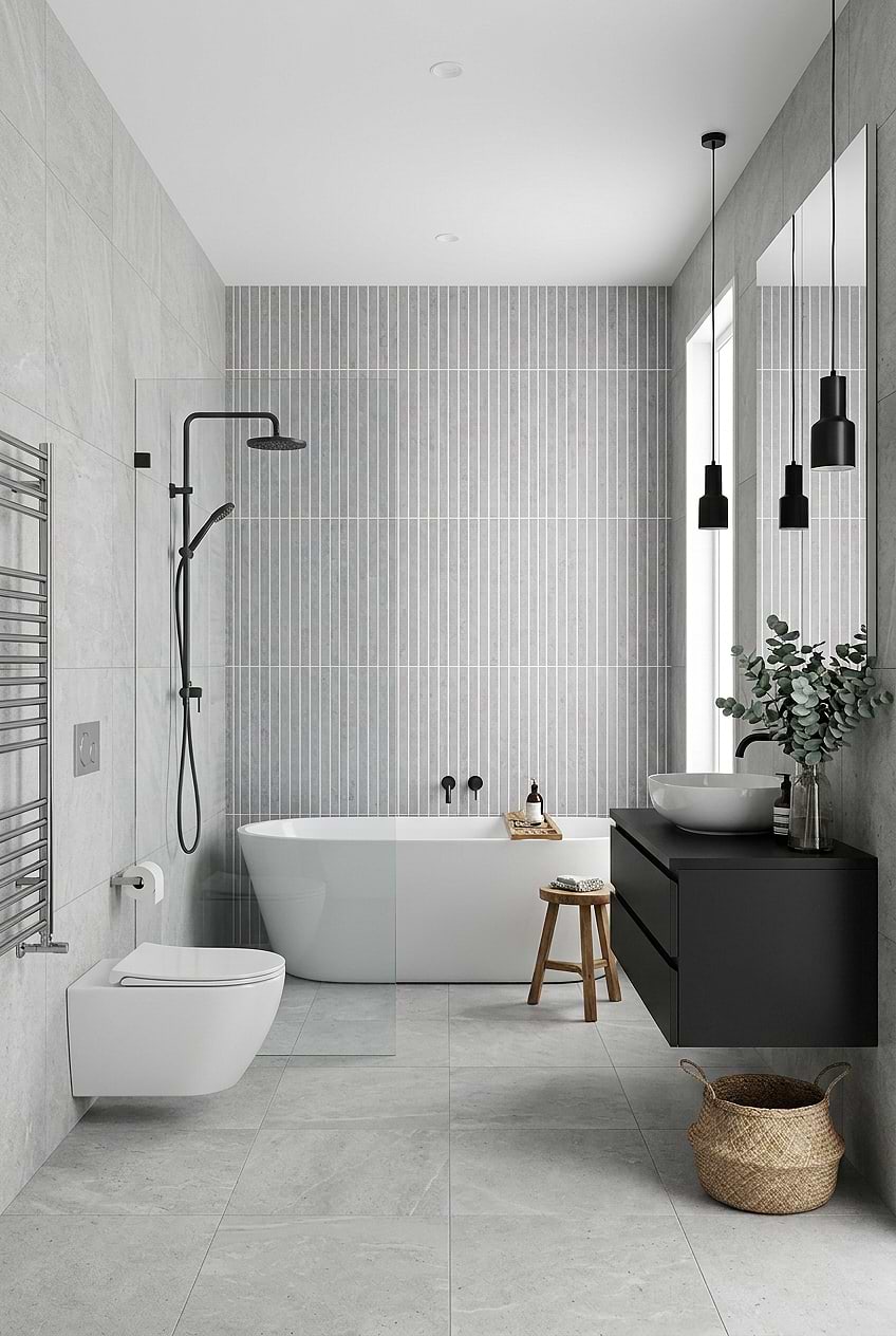 Gray Porcelain Linear Shower Wall Tile BA4503