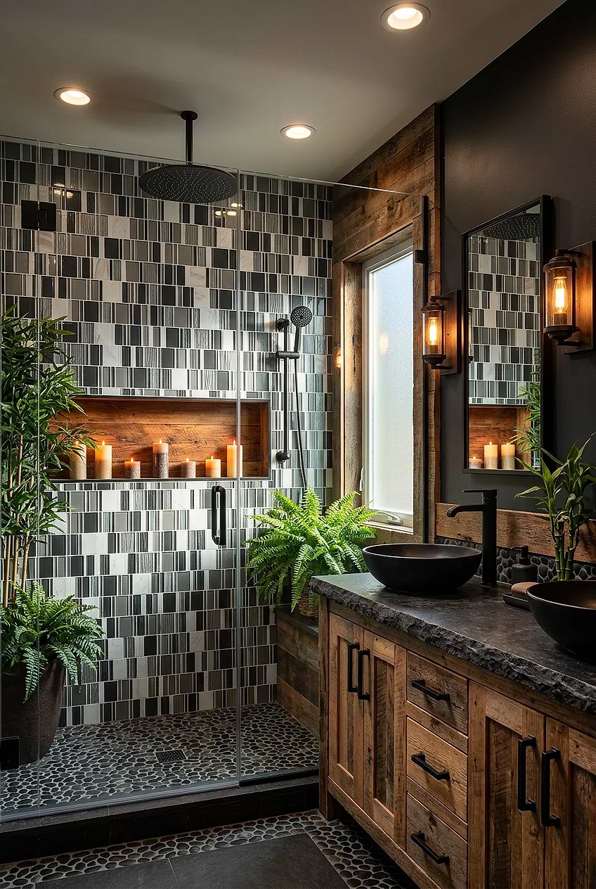 Gray Silver Glass Marble Shower Tile BA1191