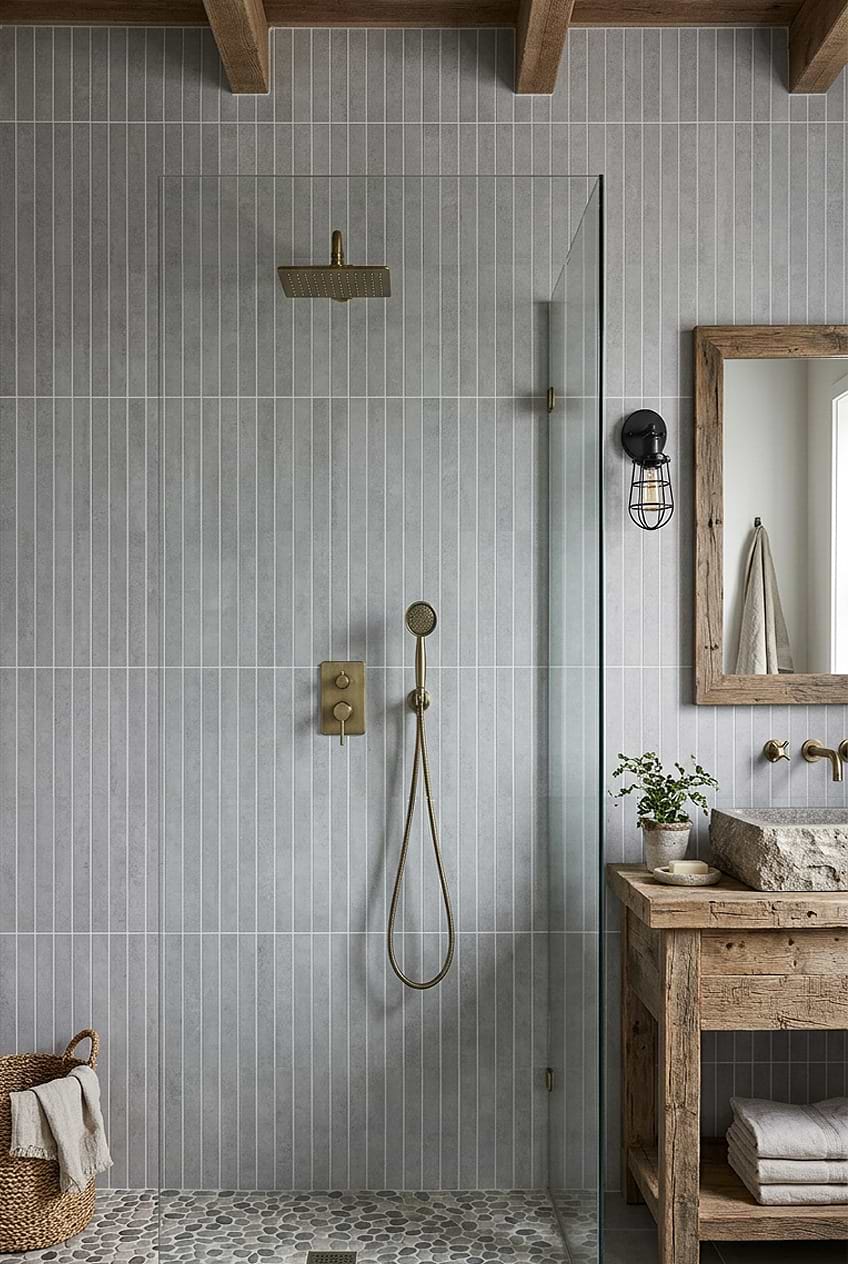 Gray Vertical Porcelain Shower Wall BA4503