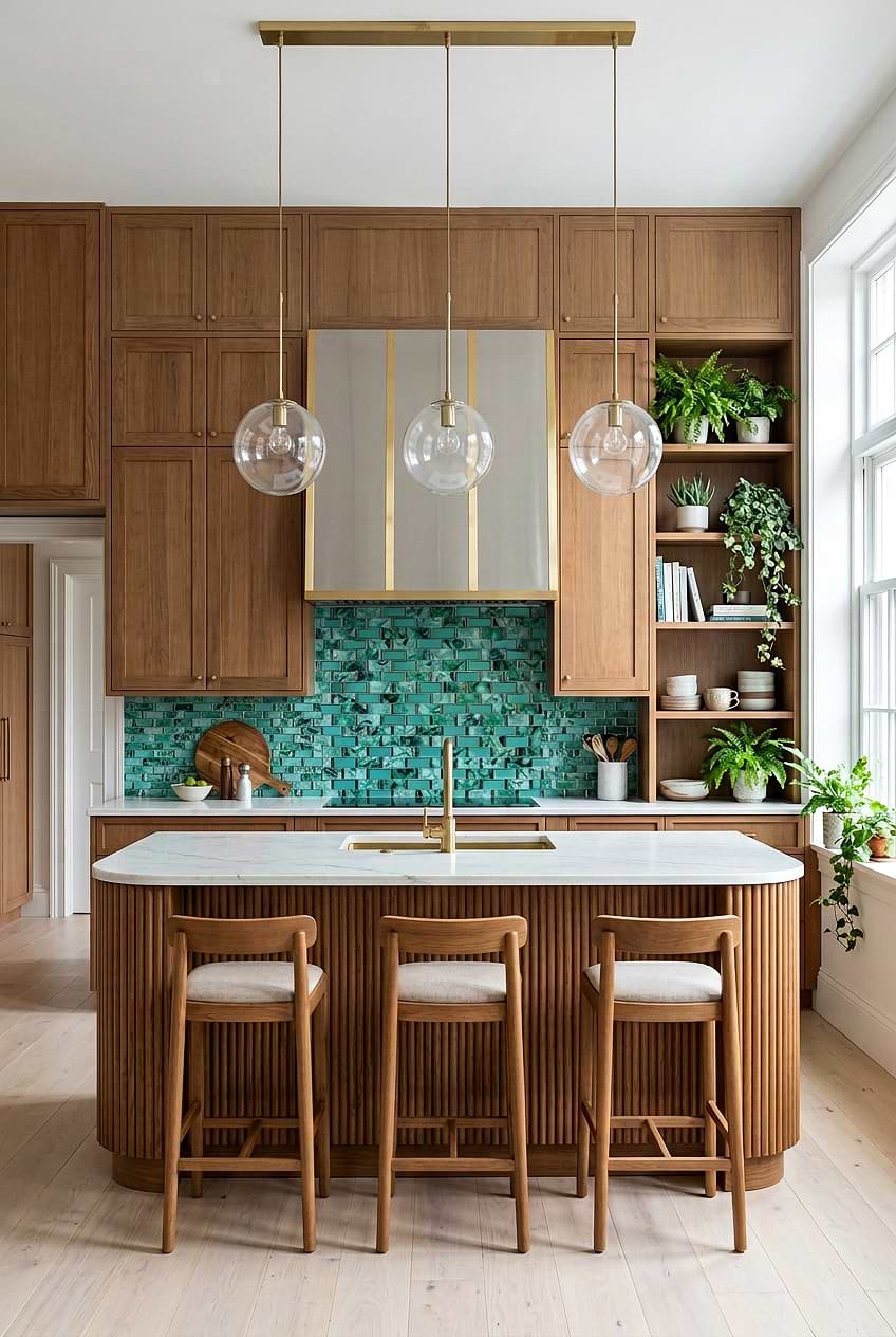 Green Beveled Glass Kitchen Backsplash BA8013