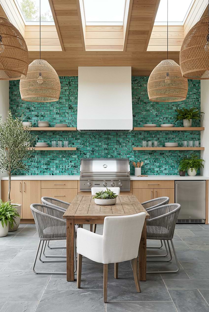 Green Beveled Glass Outdoor Kitchen BA8013
