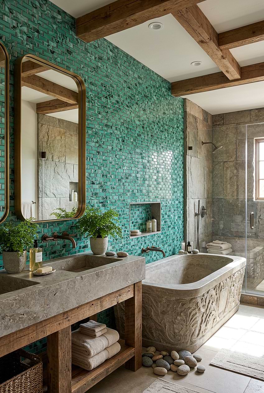 Green Beveled Glass Rustic Bathroom Tile BA8013