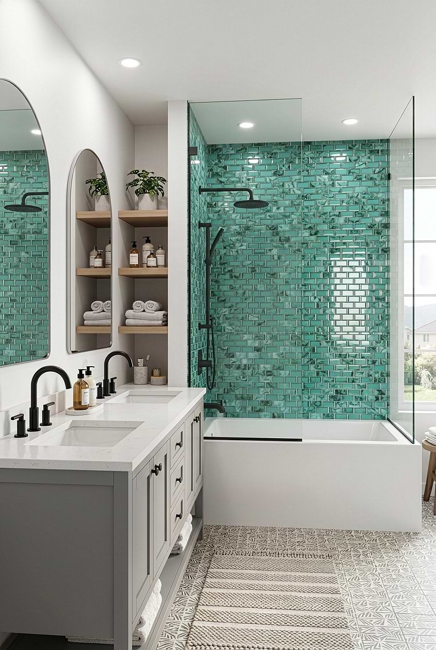 Green Beveled Glass Shower Wall Tile BA8013 Green Beveled Glass Shower Wall Tile BA8013