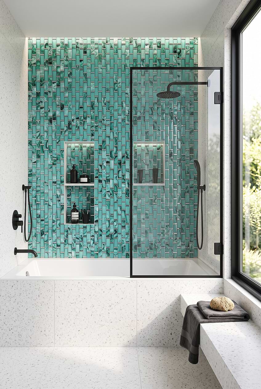 Green Beveled Glass Subway Shower Tile BA8013