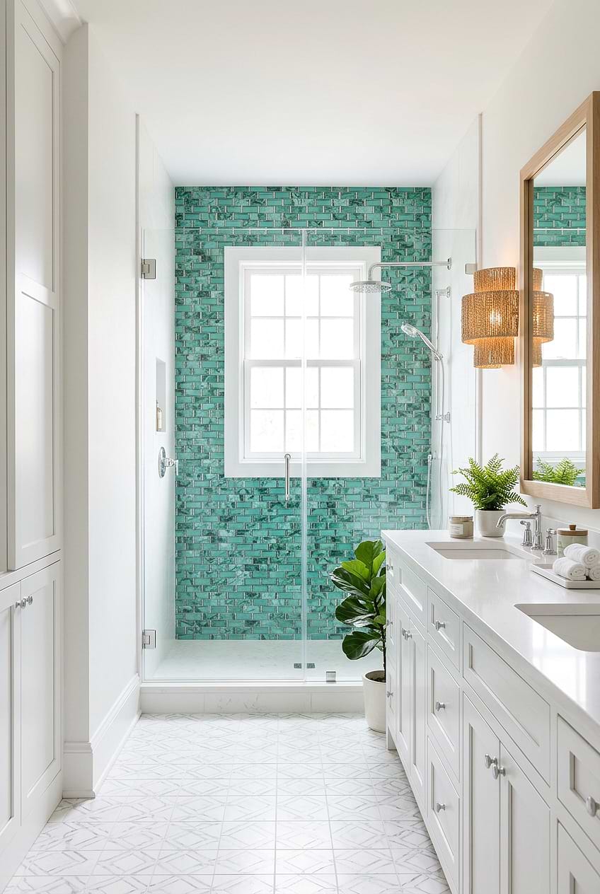 Green Beveled Glass Subway Shower Tile BA8013