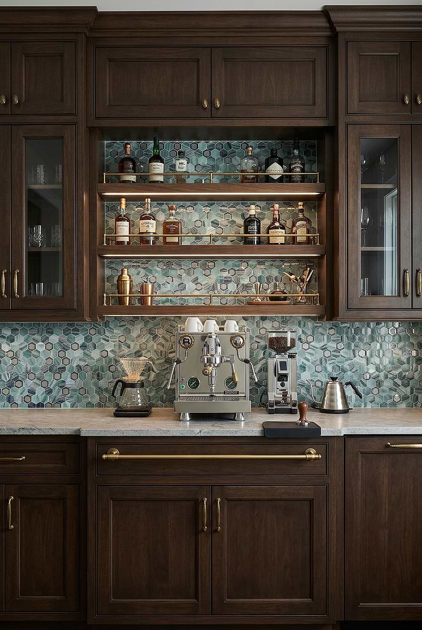 Green Glass Hexagon Coffee Bar Tile BA6203